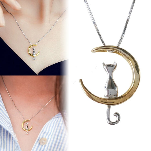 Fashion Cat Moon Pendant Necklace